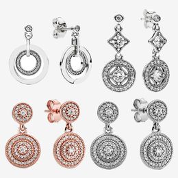 S925 Sterling Silver Round Kit CZ Earrings Suitable for Primitive Pandora Women's Female Fashion Silver Earrings Jewellery Gift Free Shipping