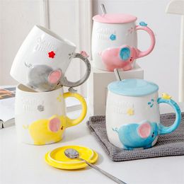 Mugs Nordic Ceramic Cute Cartoon Coffee Mug Creative Hand-painted Elephant Water Cup Office Tea Home Milk With Spoon And Lid