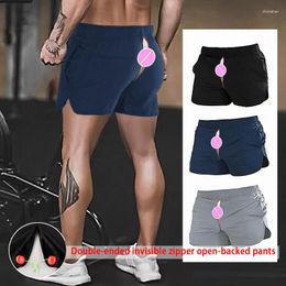 Men's Shorts Muscle Workout Invisible Zipper Open Crotch Run Outdoors Short Summer Elastic Quick-Dry Pants Sweatpants Clothes