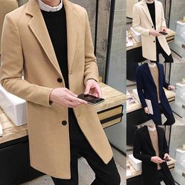 Men's Wool Blends Men's Woollen Coat Men's Fashion Mid-length Boutique Pure Colour Business Casual Wool Coat Men's High-end Slim Coat Size S-5XL HKD230718