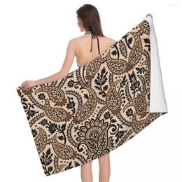 Towel Brown Paisley Floral Texture Beach Quick Dry Boho Bohemian Flowers Style Soft Linen Microfiber Bathroom Sauna Towels