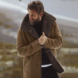 Men's Wool Blends Men Coat Thickened Fur Collar Solid Color Mid-Length Casual Men Lined Winter Jacket Daily Wear Travel Clothing Streetwear HKD230718