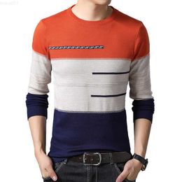 Men's Sweaters TFETTERS 2023 Brand Male Pullover Sweater Men Knitted Striped Sweaters O-neck Mens Knitwear Clothes Winter Slim Sweaters Men L230719