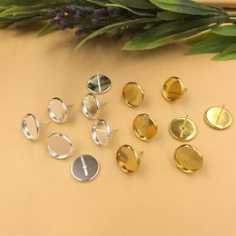 8 10 12 14mm Stud Earrings Pins base Connector plate tray Back Stoppers clip Jewellery Making DIY Accessories round slivery golden264S