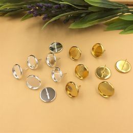 8 10 12 14mm Stud Earrings Pins base Connector plate tray Back Stoppers clip Jewelry Making DIY Accessories round slivery golden264S