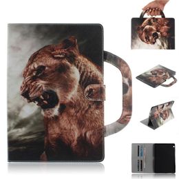 Tablet Case For Huawei MediaPad T3 10 9 6 AGS-L09 AGS-L03 Handle Flip Cover Stand Leather Wallet Coloured drawing Tiger Lion169g