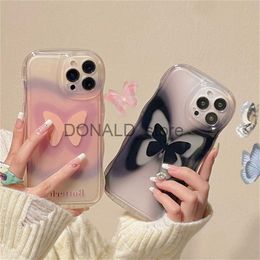 Cell Phone Cases Korean Cute Gradient Butterfly Wavy Transparent Phone Case For iPhone 11 13 14 12 Pro Max XS Max X XR Plus Shockproof Soft Cover J230719