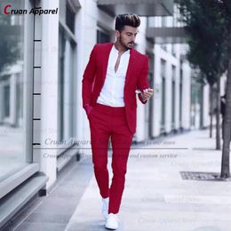 Men's Suits & Blazers 2022 Latest Red Wedding Groom Set Formal Purple Groomsmen Men Tuxedos Fashion Slim Outfit Blazer Pants 267S