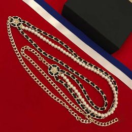 2020 Brand Fashion Party Women Vintage Thick Chain Leather Belt Gold Color Double Pearls Necklace Belt Party Fine Jewelry343I