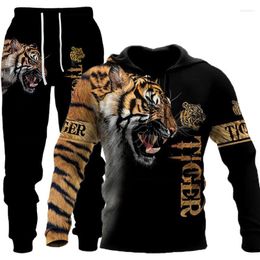 Men's Tracksuits 2023 Spring And Autumn Lion Tiger 3D Digital Print Hooded Sweater Set Hoodie Pants 2 Piece High Quality