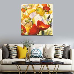 Modern Canvas Art Landscape Poppies up Close Hand-painted Oil Paintings Living Room Decor