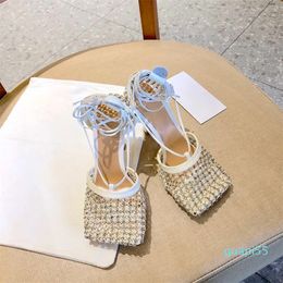 Women Dress Shoes green designer heel SPARKLE Sandals Slippers Fashion Leather Rhinestone Mesh Sandal slides Designer Ladies office party wedding 35-40