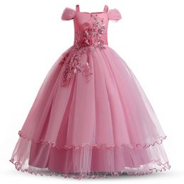 2021 Girls Summer Dress Embroidery Bridesmaid Princess Dress Kids Dresses For Girls Children Party Wedding Dress 10 12 14 Years