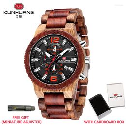 Wristwatches KUNHUANG Luxury Wooden Gift Box Chronograph Men Natural Watch Mens Fashion Quartz Personalised Watches