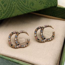 Luxury Stud Double Letter G Designer Brand ggity Earrings Vintage brass Crystal Stone Earring Women's Party Jewelry Gift Box 7423434