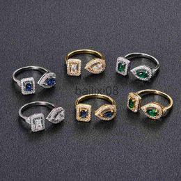 Band Rings Huitan Geometric Shaped Cuff Opening Rings for Women Silver Color/Gold Colour Noble Cubic Zirconia Ring cessory Fashion Jewellery J230719