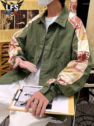 Men's Jackets Patchwork Casual Jacket Shirt Coat Lightweight Canvas Trucker Button Long Sleeve Work With Pockets