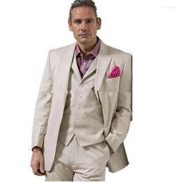 Men's Suits Custom Made Notch Lapel Beige Groom Tuxedos Groomsmen Man Blazers Wedding (Jacket Pants Vest)