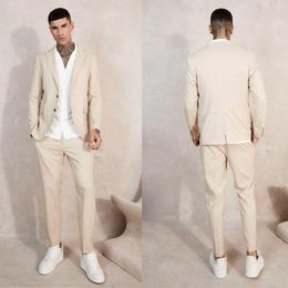 Men's Suits Casual Beige Suit Terno Masculino Groom Wedding Party Banquet Two Button Blazer Costume Homme (Jacket Pants)