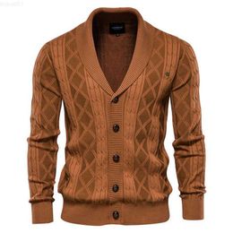 Men's Sweaters Men's Argyle Cardigan Classic Autumn Winter Warm Sweater Fashion Pure Colour Cotton Pullover Male Knitwear Clothes L230719