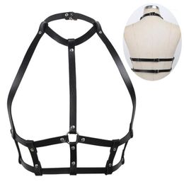 Bras Women Fashion Punk Gothic PU Leather Harness Bra Belts Sexy Lingerie Halter Neck Body Bondage Caged Bralette Costume12909