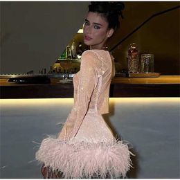 Shinning Long Shirt Dress Feather Sleeves Full Mini Dress Set Womens Mesh Shinny Club Competition Summer Sequin Gloss Girls Tops Party 2 Piece Setk489