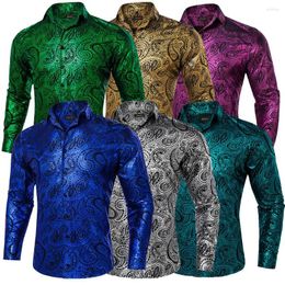 Men's Casual Shirts 2023 Luxury Gilding Blue Red Gold Paisley Silk For Men Blouse Loose Tops Long Sleeve Social Shirt Clothing