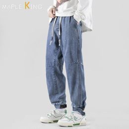 Men's Jeans 5XL Plus Size Spring Men Stylish Trend Hip Hop Loose Pants Drawstring Elastic Waist Male Denim Trousers Streetwear