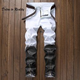 2020 Men's Distressed Ripped Skinny Jeans Fashion Slim Motorcycle Moto Biker Mens Denim Pants2403