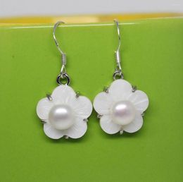 Dangle Earrings Beauty 7mm Real Pearl 15mm White Shell Flower Drop Hook Earring Pink Purple Black Choose