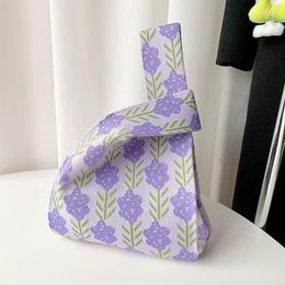 Storage Bags Special Design Knitted Bag Top Handbag Tote Lavender Flowers Small Hobo For Girls And Women