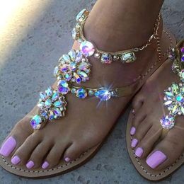 Sandals Woman Sandals Women Shoes Rhinestones Chains Thong Gladiator Flat Sandals Crystal Chaussure Plus Size 42 tenis feminino 230719