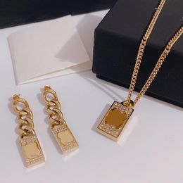 European and American style designer letter C necklace inlaid brick titanium steel high quality clavicle chain luxurious earrings 305H