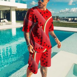 Men's Tracksuits Summer Watermelon Print Men's Shirt Set Plus Size Beach Style T-shirt Suit 2-piece Trendy Short Sleeve Casual Top Retro 230718