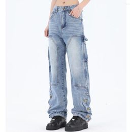 Men's Jeans Washed Cleanfit Baggy Y2K Pants Unisex Blue Vintage Straight Casual Denim Trousers Oversized Pockets Loose Design Cargos