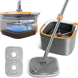 Mops 360° Rotating Square Spin Mop and Bucket Set with Dirty and Clean Water System Self Wringing Mop-Head Multifunctional mopa Tools 230718