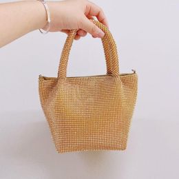 Evening Bags HGIRXV Vegetable Basket Shiny Crystal Bag Handmade Full Diamond Bucket Portable Messenger Pastoral Elegant