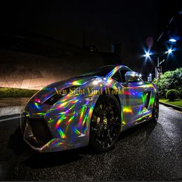 High Quality 3 Layers Rainbow Chrome Silver Holographic Vinyl Wrap Decal Bubble For Car Wrapping Film273u