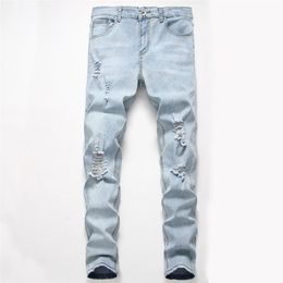 Men's New Fashion Personality Ripped Slim Fit Zipper Stretch Denim Trousers Mens Super Skinny Jeans 2020 New216N