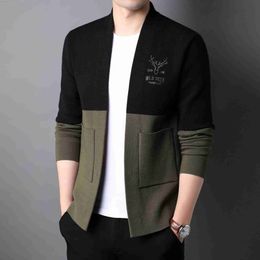 Men's Sweaters 2021 autumn and winter fashion brand cashmere cardigan men's stitching cardigan sweater men's Korean casual sweater top L230719