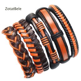 Bangle Wholesale Bangle 5pcsset Braided Genuine Surfer Leather Bracelet Men Multilayer Rope Bracelets Jewellery Gifts Pulseira Masculina 230718