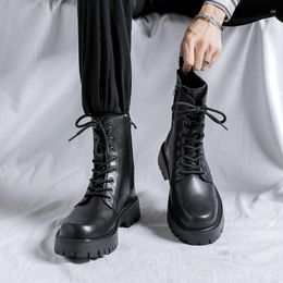 Boots England Style Men Black Trend Platform Shoes Cowboy High Boot Spring Autumn Original Leather Long Motorcycle Botas Hombre