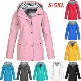 Women's Trench Coats Women Solid Rain Jacket Outdoor Plus Size Waterproof Hooded Coat Windbreaker Warm Windproof Chaqueta