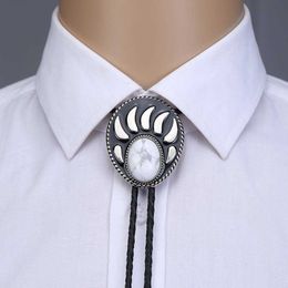 Bolo Ties Fashion Howlite Turquoise bear paw bolo tie for man cowboy western cowgirl lather rope zinc alloy necktie HKD230719