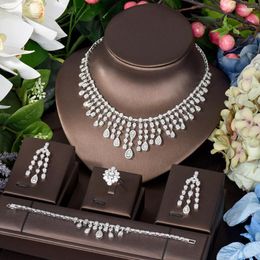 Necklace Earrings Set HIBRIDE Exclusive White Water Drop Earring For Women Wedding Naija Bridal Cubic Zircon Dubai High Jewellery N-108