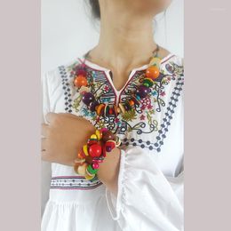 Necklace Earrings Set UDDEIN Handmade Mulit Layer Colourful Coconut Husk Bracelet Sets Boho Vintage Wood Bib Beads Jewellery Statement Collar