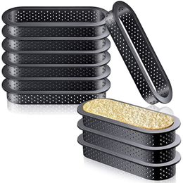 Cake Tools 12 Pieces Oval Tart Rings Heat Resistant Perforated Mousse Ring Non Stick Bakeware Mini Mould 230719