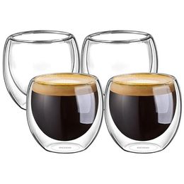 100% New Brand Fashion 4pcs 80ml Double Wall Insulated Espresso Cups Drinking Tea Latte Coffee Mugs Whiskey Glass Cups Drinkware261I