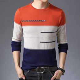 Men's Sweaters Autumn Winter Pullover Men Round Collar Striped Cotton Sweaters Slim Fit Pull Homme Knitwear 2022 L230719