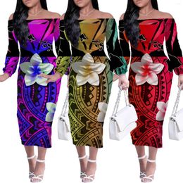 Casual Dresses HYCOOL Samoa Sexy Off Shoulder Hawaii Flower Summer Dress Women Long Sleeve 2023 Bohemian Robe Midi Length Vestidos